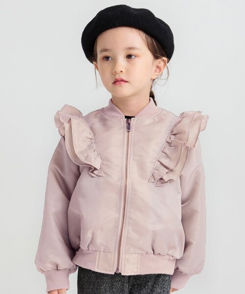 BRANSHES(ブランシェス)の「フリルMA-1ブルゾン(MA-1・キッズ・ピンク/カーキオリーブ・150/100/140/90/110/120/130)」の1枚目の写真