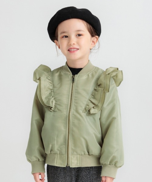 BRANSHES(ブランシェス)の「フリルMA-1ブルゾン(MA-1・キッズ・ピンク/カーキオリーブ・150/100/140/90/110/120/130)」の2枚目の写真