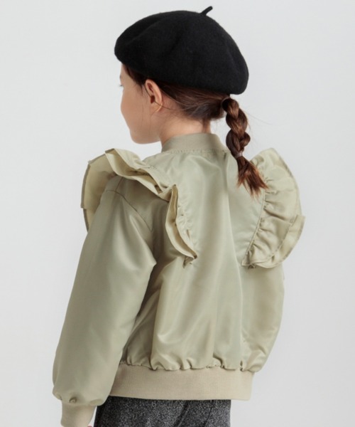 BRANSHES(ブランシェス)の「フリルMA-1ブルゾン(MA-1・キッズ・ピンク/カーキオリーブ・150/100/140/90/110/120/130)」の3枚目の写真