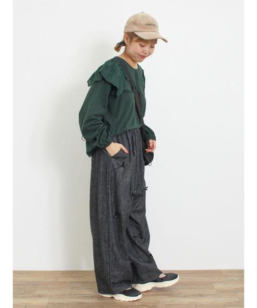 Samansa Mos2(サマンサ モスモス)の「肩ハンカチ刺繍レースカットソー(Tシャツ/カットソー・レディース・グリーン/ブラック/キナリ・F)」の5枚目の写真