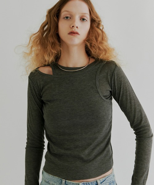 kiehtova（キエトヴァ）の「【kiehtova】LAYERED SHEER TOPS KTWR7 ※（Tシャツ/カットソー・レディース・ブラック/グレー/ホワイト/グリーン/ブラウン・FREE）」の4枚目の写真