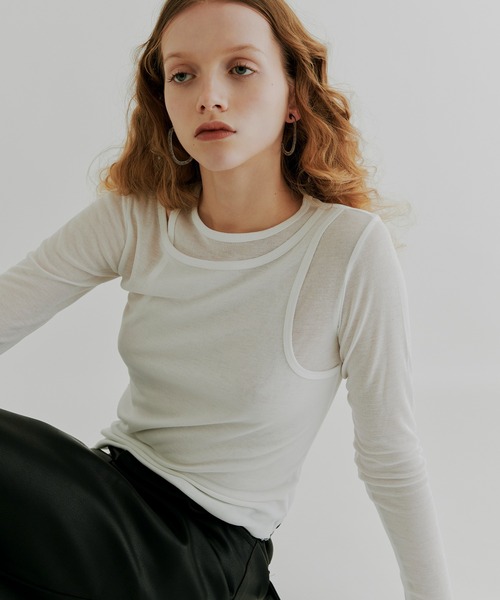 kiehtova（キエトヴァ）の「【kiehtova】LAYERED SHEER TOPS KTWR7 ※（Tシャツ/カットソー・レディース・ブラック/グレー/ホワイト/グリーン/ブラウン・FREE）」の3枚目の写真