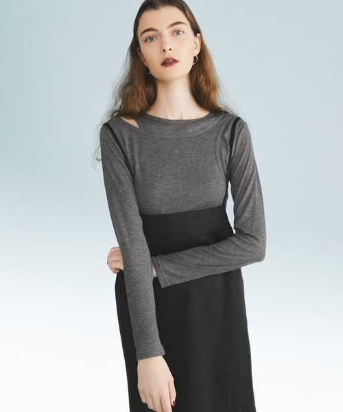 kiehtova（キエトヴァ）の「【kiehtova】LAYERED SHEER TOPS KTWR7 ※（Tシャツ/カットソー・レディース・ブラック/グレー/ホワイト/グリーン/ブラウン・FREE）」の8枚目の写真