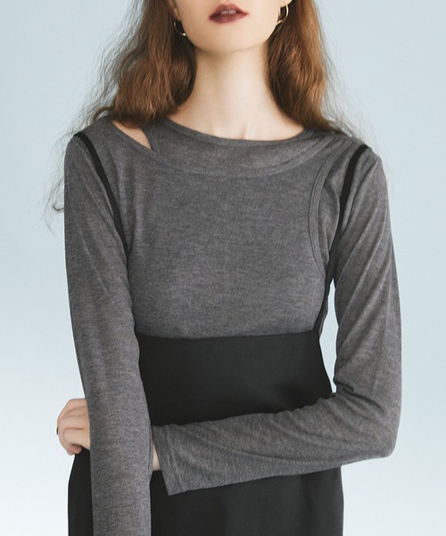 kiehtova（キエトヴァ）の「【kiehtova】LAYERED SHEER TOPS KTWR7 ※（Tシャツ/カットソー・レディース・ブラック/グレー/ホワイト/グリーン/ブラウン・FREE）」の12枚目の写真