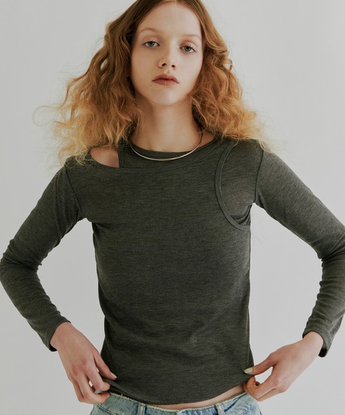 kiehtova（キエトヴァ）の「【kiehtova】LAYERED SHEER TOPS KTWR7 ※（Tシャツ/カットソー・レディース・ブラック/グレー/ホワイト/グリーン/ブラウン・FREE）」の13枚目の写真