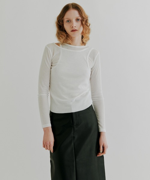 kiehtova（キエトヴァ）の「【kiehtova】LAYERED SHEER TOPS KTWR7 ※（Tシャツ/カットソー・レディース・ブラック/グレー/ホワイト/グリーン/ブラウン・FREE）」の15枚目の写真