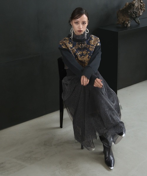 HARE（ハレ）の「ラメチュールティアードスカート(HARE)（スカート・レディース・ブルー/ブラック・FREE）」の4枚目の写真