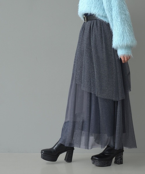 HARE（ハレ）の「ラメメッシュティアードスカート(HARE