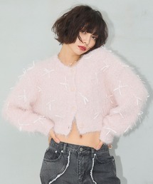 ELLEgirl | リボンフェザーニットカーディガン【ELLEgirl/エルガール】(ニット/セーター)