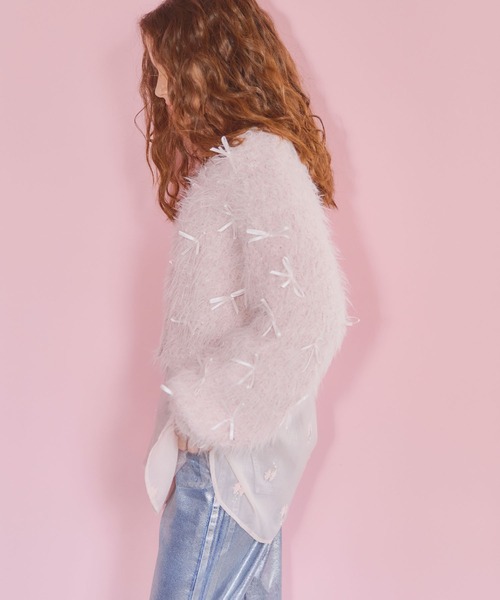 ELLEgirl（エルガール）の「リボンフェザーニットカーディガン【ELLEgirl/エルガール】（ニット/セーター・レディース・ピンク/イエロー×グリーン・FREE）」の11枚目の写真