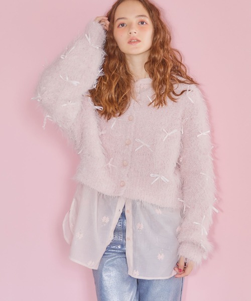 ELLEgirl（エルガール）の「リボンフェザーニットカーディガン【ELLEgirl/エルガール】（ニット/セーター・レディース・ピンク/イエロー×グリーン・FREE）」の9枚目の写真