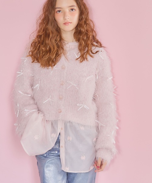 ELLEgirl（エルガール）の「リボンフェザーニットカーディガン【ELLEgirl/エルガール】（ニット/セーター・レディース・ピンク/イエロー×グリーン・FREE）」の10枚目の写真