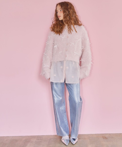 ELLEgirl（エルガール）の「リボンフェザーニットカーディガン【ELLEgirl/エルガール】（ニット/セーター・レディース・ピンク/イエロー×グリーン・FREE）」の14枚目の写真