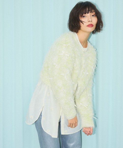 ELLEgirl（エルガール）の「リボンフェザーニットカーディガン【ELLEgirl/エルガール】（ニット/セーター・レディース・ピンク/イエロー×グリーン・FREE）」の17枚目の写真