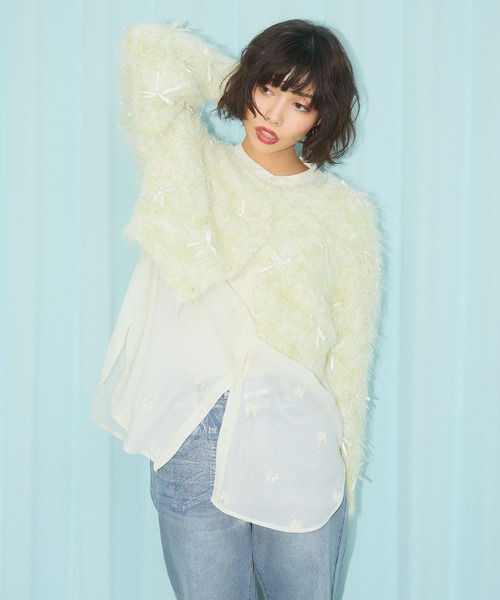 ELLEgirl（エルガール）の「リボンフェザーニットカーディガン【ELLEgirl/エルガール】（ニット/セーター・レディース・ピンク/イエロー×グリーン・FREE）」の18枚目の写真