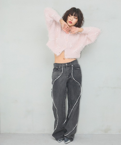 ELLEgirl（エルガール）の「リボンフェザーニットカーディガン【ELLEgirl/エルガール】（ニット/セーター・レディース・ピンク/イエロー×グリーン・FREE）」の8枚目の写真