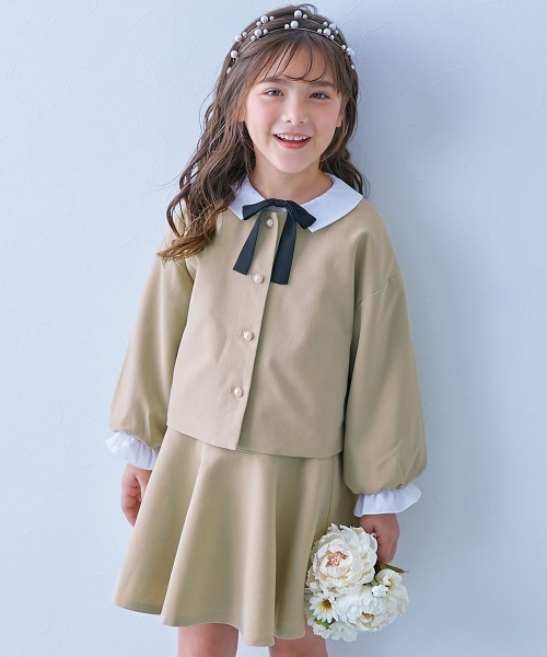 devirock（デビロック）の「フォーマル ガールズノーカラー 無地セットアップ（スーツセット・キッズ・ライトグレー/ブラック/ブルー/ライラック/ベージュ・100cm/110cm/120cm/130cm/140cm）」の3枚目の写真