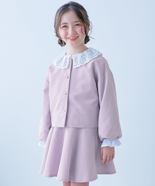 devirock（デビロック）の「フォーマル ガールズノーカラー 無地セットアップ（スーツセット・キッズ・ライトグレー/ブラック/ブルー/ライラック/ベージュ・100cm/110cm/120cm/130cm/140cm）」の5枚目の写真