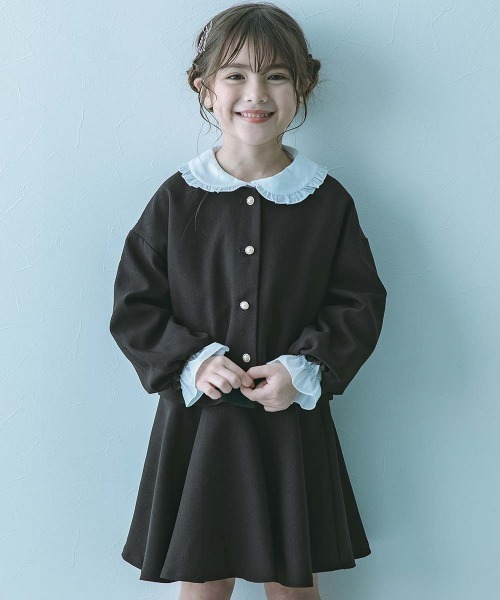 devirock（デビロック）の「フォーマル ガールズノーカラー 無地セットアップ（スーツセット・キッズ・ライトグレー/ブラック/ブルー/ライラック/ベージュ・100cm/110cm/120cm/130cm/140cm）」の2枚目の写真