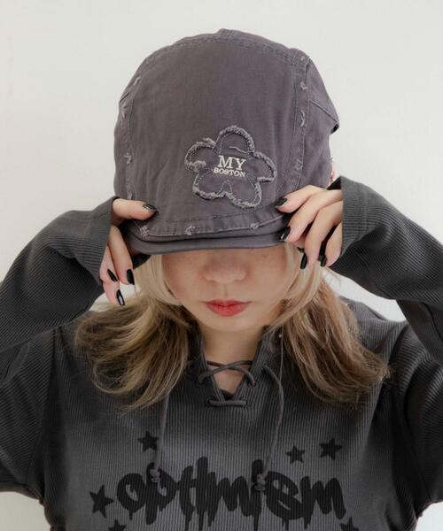 WEGO（ウィゴー）の「WEGO/フラワー刺繍ハンチング（ハンチング/ベレー帽・レディース・ブラウン/グレー・FREE）」の3枚目の写真