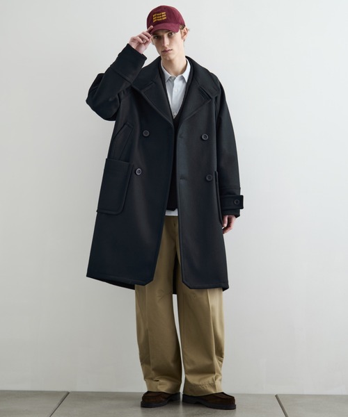 PUBLIC TOKYO(パブリックトウキョウ)の「〈3WAY〉Super140s メルトンラップオーバーサイズスタンドチェスターコート / Pコート(チェスターコート・メンズ・ブラック/オリーブ/ダークグレー・1/2/3)」の18枚目の写真