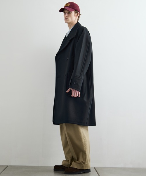 PUBLIC TOKYO Super140sメルトンチェスターコート ブラック セール】〈3WAY〉Super140s メルトンラップオーバーサイズスタンド