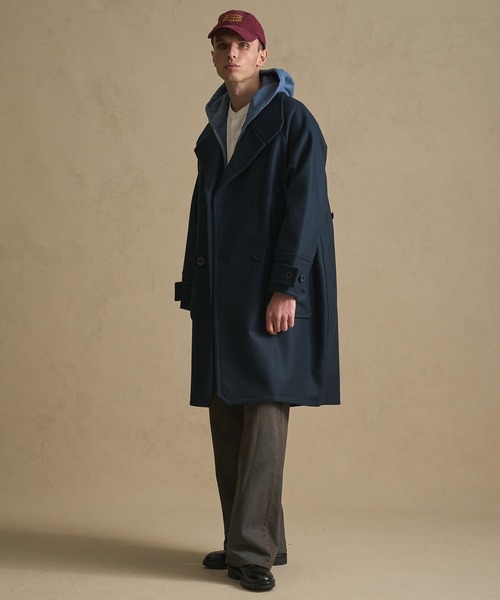 【PUBLIC　TOKYO】スーパー120スタンドコート　SIZE3 Super140s マルチウェイ メルトンオーバーサイズスタンドコート