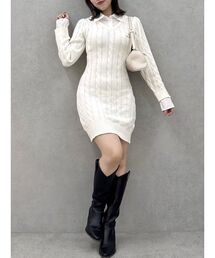 dazzlin | シャツレイヤードケーブルニットワンピース(ワンピース)