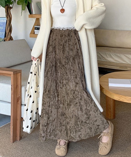 ワッシャーフレアロングスカート（スカート）｜leune（ルネ）