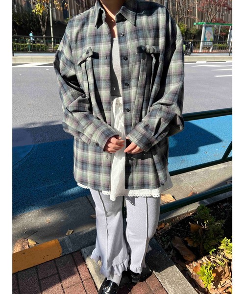 WC（ダブル シー）の「リボンチェックビッグシャツ（シャツ/ブラウス・レディース・ブラウン/グリーン/ピンク・FREE）」の13枚目の写真