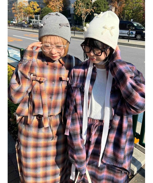 WC（ダブル シー）の「リボンチェックビッグシャツ（シャツ/ブラウス・レディース・ブラウン/グリーン/ピンク・FREE）」の22枚目の写真