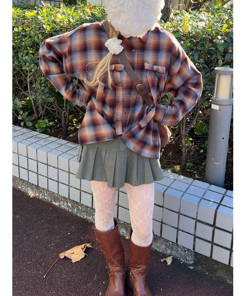 WC（ダブル シー）の「リボンチェックビッグシャツ（シャツ/ブラウス・レディース・ブラウン/グリーン/ピンク・FREE）」の6枚目の写真