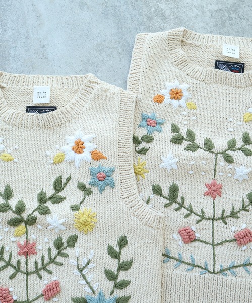 セール】○ネパールハンドニット 花束刺繍ベスト（ベスト