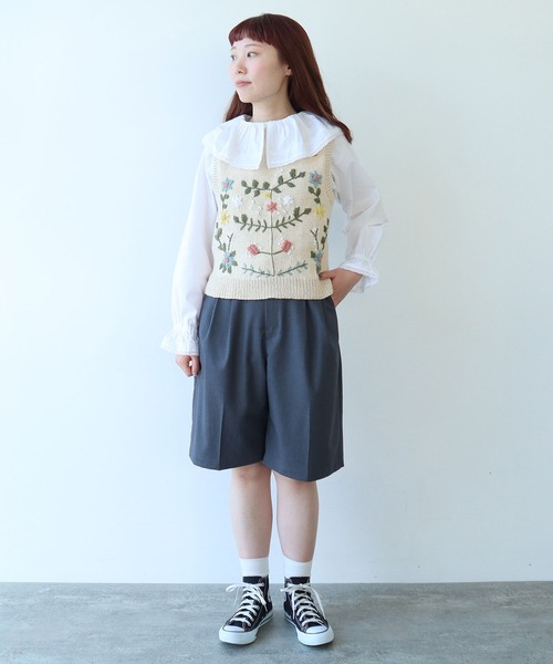 24SS bulle de savon ネパールハンドニット クロシェ ベスト セール】○ネパールハンドニット 花束刺繍ベスト（ベスト