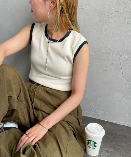 MILLER（ミラー）の「【FUDGE 7月号掲載】[MILLER/ミラー] 別注 配色 パネルリブタンクトップ（タンクトップ・レディース・アイボリー/ブラック/ワイン/オレンジ/ネイビー/ブラウン・F）」の2枚目の写真