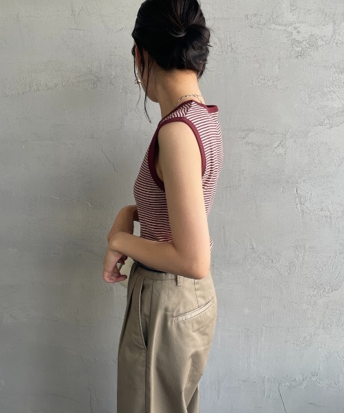 MILLER（ミラー）の「【FUDGE 7月号掲載】[MILLER/ミラー] 別注 配色 パネルリブタンクトップ（タンクトップ・レディース・アイボリー/ブラック/ワイン/オレンジ/ネイビー/ブラウン・F）」の16枚目の写真