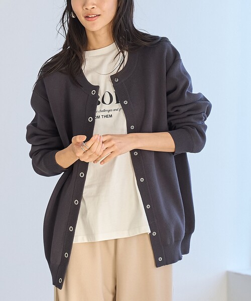 coen（コーエン）の「【春色頼れるあったかニット/6色展開/推しカラー】スウェットライクニットカーディガン（カーディガン/ボレロ・レディース・ライトブルー/ライラック/ピンク/ライム/ダークグレー・FREE）」の2枚目の写真