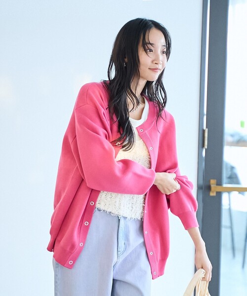 coen（コーエン）の「【春色頼れるあったかニット/6色展開/推しカラー】スウェットライクニットカーディガン（カーディガン/ボレロ・レディース・ライトブルー/ライラック/ピンク/ライム/ダークグレー・FREE）」の11枚目の写真