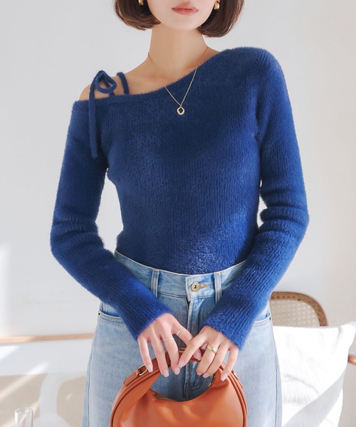 ワンショルダーフェザーニットトップス（ニット/セーター）｜KOBE