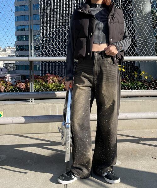 WEGO(ウィゴー)の「WEGO/ラインストーンストレートデニムパンツ(デニムパンツ・レディース・スカイブルー/ブラック・SMALL/MEDIUM)」の3枚目の写真