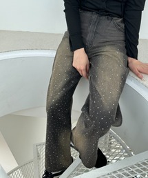 WEGO/ラインストーンストレートデニムパンツ