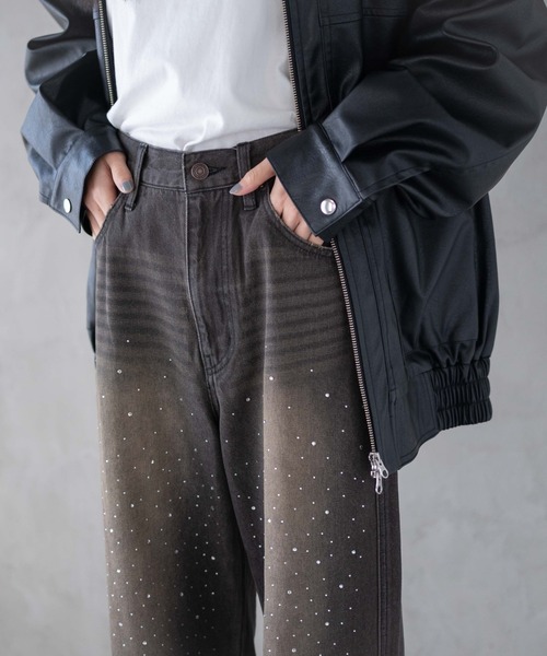 セール】WEGO/【25年春夏新作】ラインストーンストレートデニム