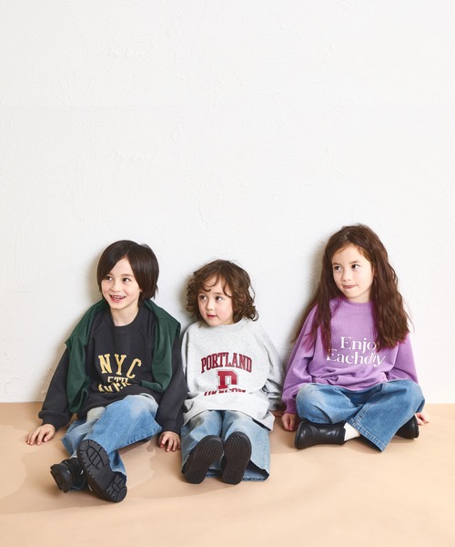 pairmanon（ペアマノン）の「【軽やかスウェット】裏毛 ビッグシルエット ラグランプリントトレーナー（スウェット・キッズ・パープル/ブラック/グレー/ブルー・140/100/110/120/90/150/130）」の5枚目の写真