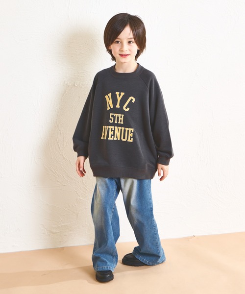 pairmanon（ペアマノン）の「【軽やかスウェット】裏毛 ビッグシルエット ラグランプリントトレーナー（スウェット・キッズ・パープル/ブラック/グレー/ブルー・140/100/110/120/90/150/130）」の7枚目の写真