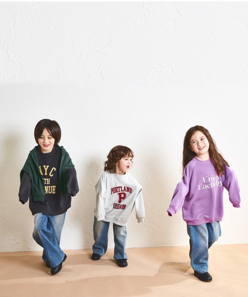 pairmanon（ペアマノン）の「【軽やかスウェット】裏毛 ビッグシルエット ラグランプリントトレーナー（スウェット・キッズ・パープル/ブラック/グレー/ブルー・140/100/110/120/90/150/130）」の8枚目の写真