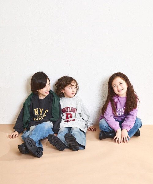 pairmanon（ペアマノン）の「【軽やかスウェット】裏毛 ビッグシルエット ラグランプリントトレーナー（スウェット・キッズ・パープル/ブラック/グレー/ブルー・140/100/110/120/90/150/130）」の9枚目の写真