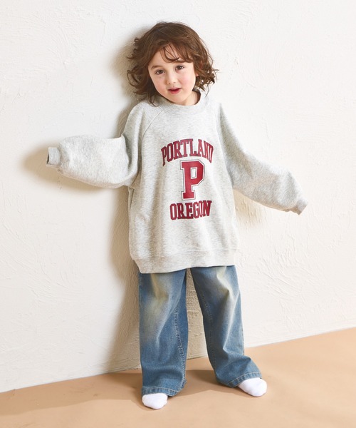 pairmanon（ペアマノン）の「【軽やかスウェット】裏毛 ビッグシルエット ラグランプリントトレーナー（スウェット・キッズ・パープル/ブラック/グレー/ブルー・140/100/110/120/90/150/130）」の10枚目の写真