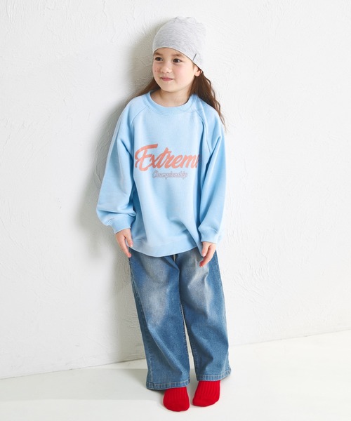 pairmanon（ペアマノン）の「【軽やかスウェット】裏毛 ビッグシルエット ラグランプリントトレーナー（スウェット・キッズ・パープル/ブラック/グレー/ブルー・140/100/110/120/90/150/130）」の14枚目の写真