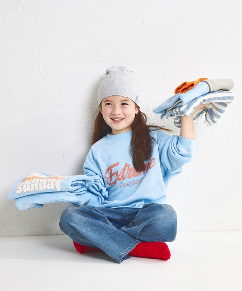 pairmanon（ペアマノン）の「【軽やかスウェット】裏毛 ビッグシルエット ラグランプリントトレーナー（スウェット・キッズ・パープル/ブラック/グレー/ブルー・140/100/110/120/90/150/130）」の17枚目の写真