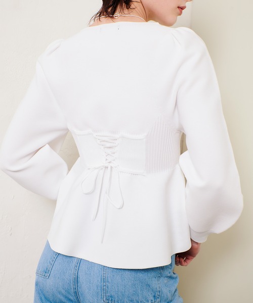 allureville（アルアバイル）の「バックレースアッププルオーバー（ニット/セーター・レディース・ネイビー/オフホワイト/ライトイエロー・2）」の22枚目の写真